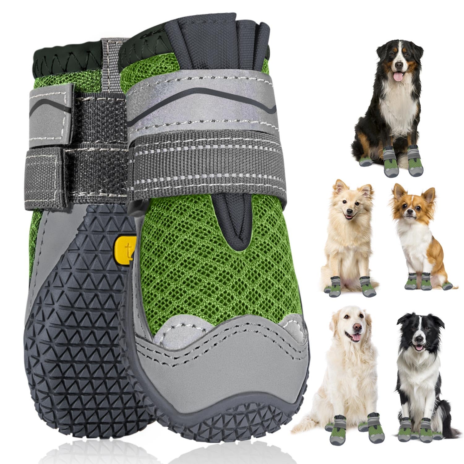 SlowTon Dog Boots for Injured Paws Waterproof, Non-Slip Paw Protector for Rainy Snowy Breathable for Hot Pavement, Puppy Shoes for Small Dogs 2PCS Dark Green (#0 (Width 1.3 inch) for 4-12 lbs) โ image 1