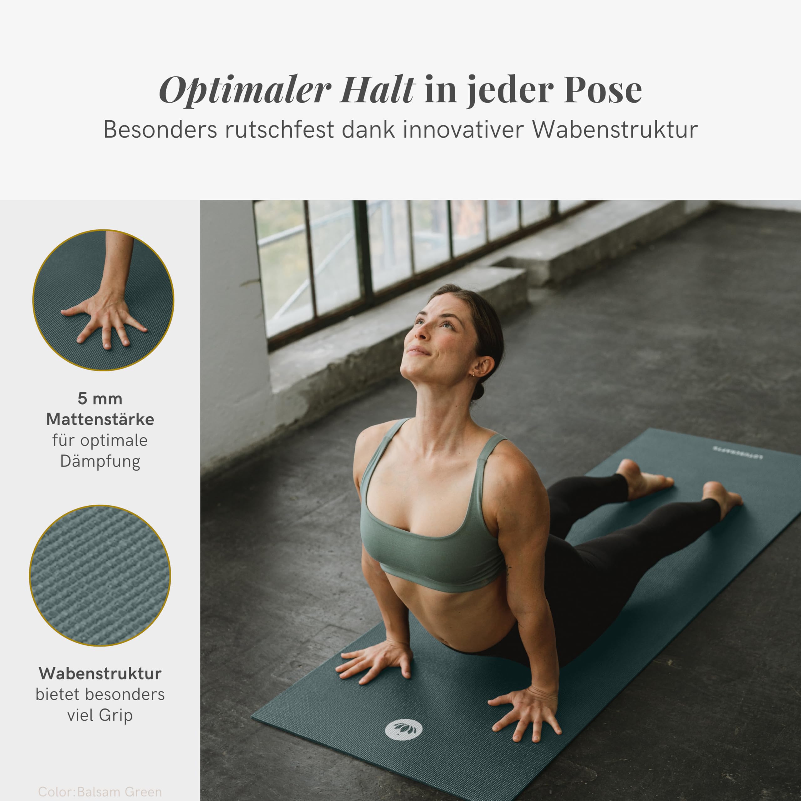 Lotuscrafts® Yoga Matte Rutschfest, 183 x 61 x 0,5 cm, Leichte Fitnessmatte auch als Gymnastikmatte, Sportmatte - Hautfreundlich & Schadstoffgeprüft