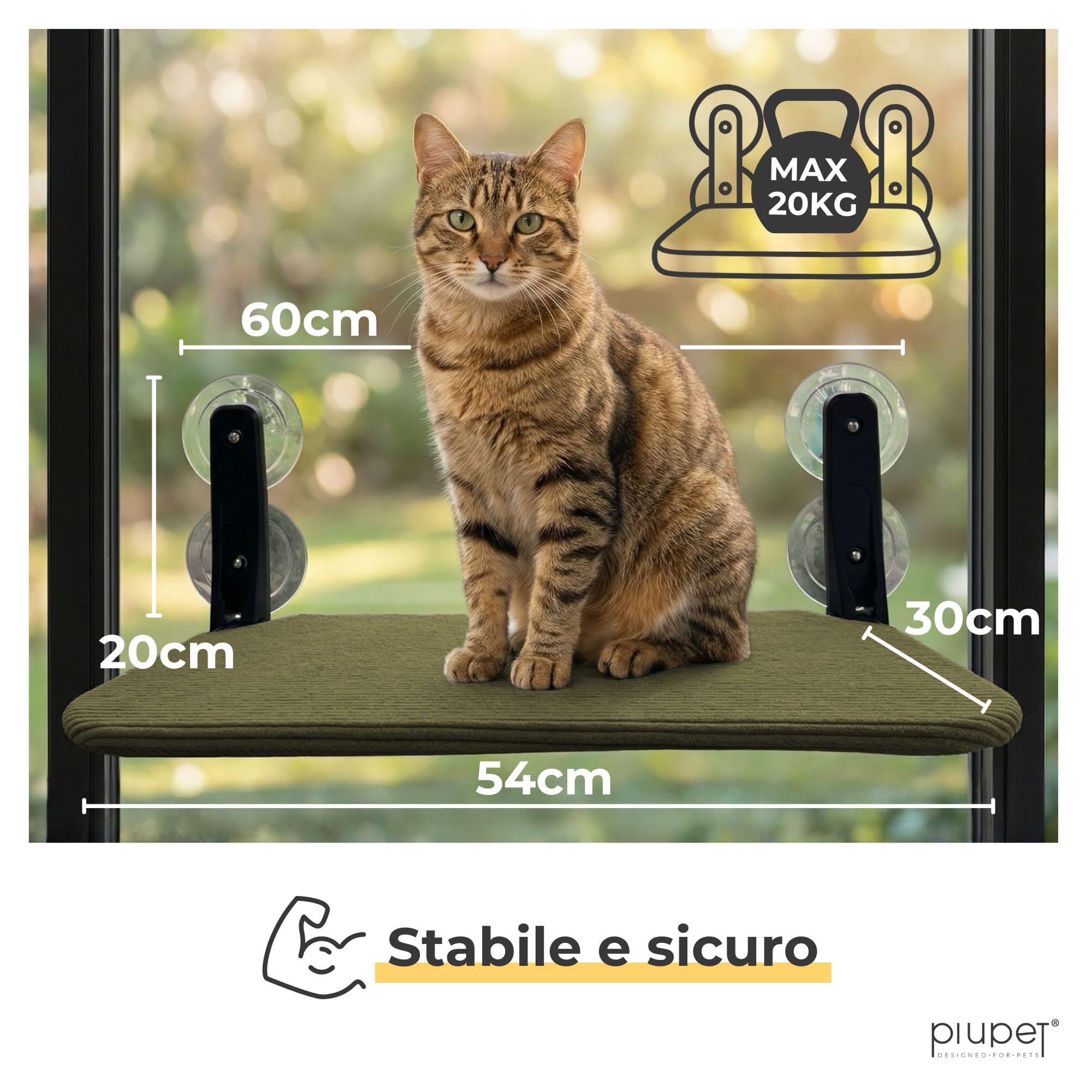 PiuPet® Lettino galleggiante per gatti da finestra - Lettino pieghevole e salvaspazio per gatti con ventose I Amaca reversibile per finestre | gatto accessori (Verde)
