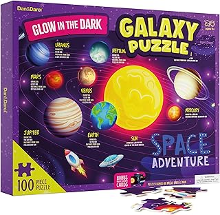 Glow in The Dark 100 Piece Galaxy Puzzle for Kids - Space Jigsaw Puzzles Toys for Boys & Girls Ages 6-8 - Christmas Birthday Gifts for Age 6 7 8 Year Old Toddler Boy Girl Gift - Planet Toys