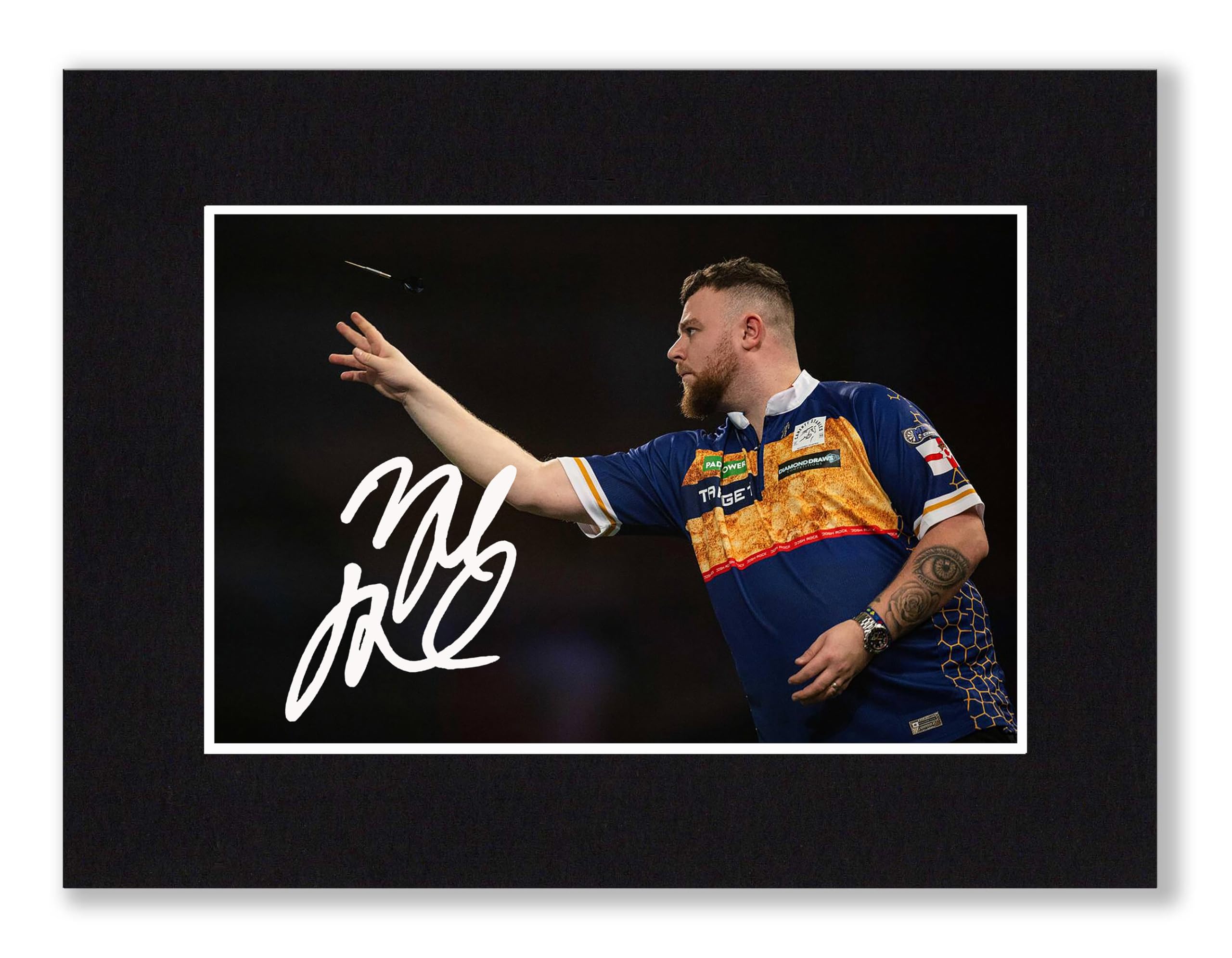RJR PRINTS Josh Rock Signed 8x6 Inch Darts Mounted Photo With A Print Pre Printed Signature Which Would Make A Great Autograph Gift For A Fan, Ready To Be Framed.