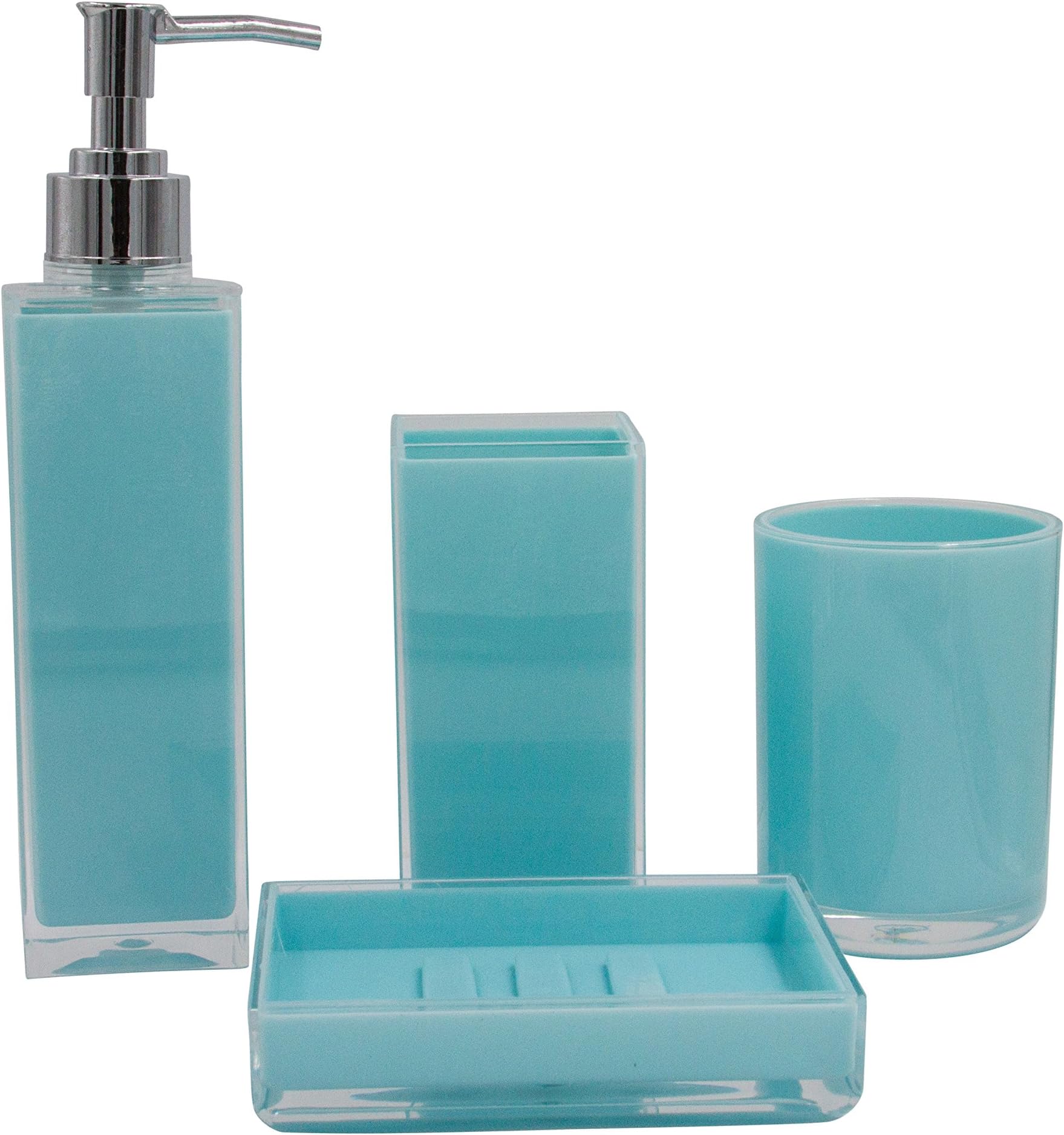 4-Piece Set: Bathroom Accessory Collection (Aqua)