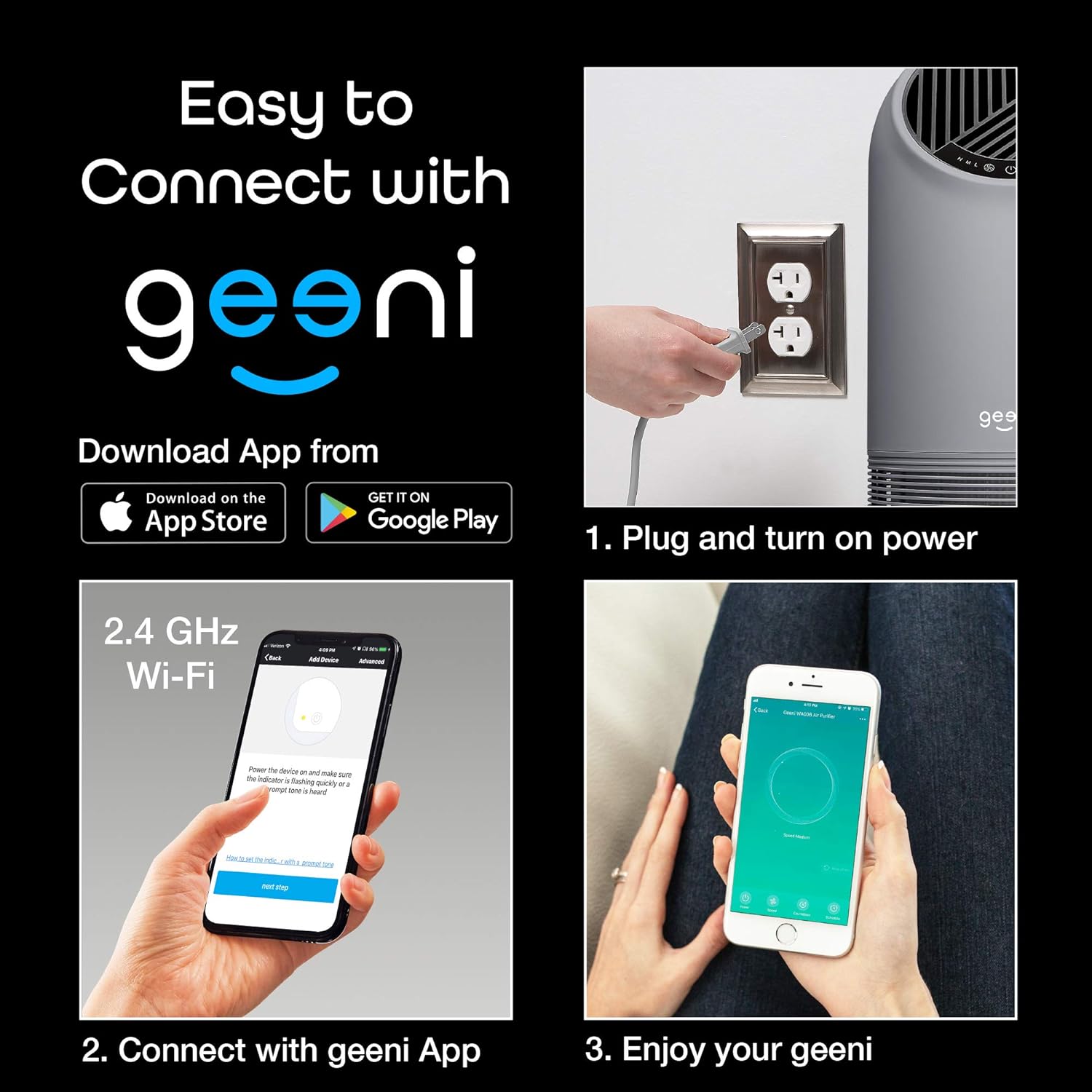 Best Cyber Deals 🔥 Geeni Breathe XL Smart Hub True HEPA Certified-Large Room Air Purifier-Easy Set Up – Compatible with Alexa & Google Assistant, Requires 2.4 GHz Wi-Fi, Black