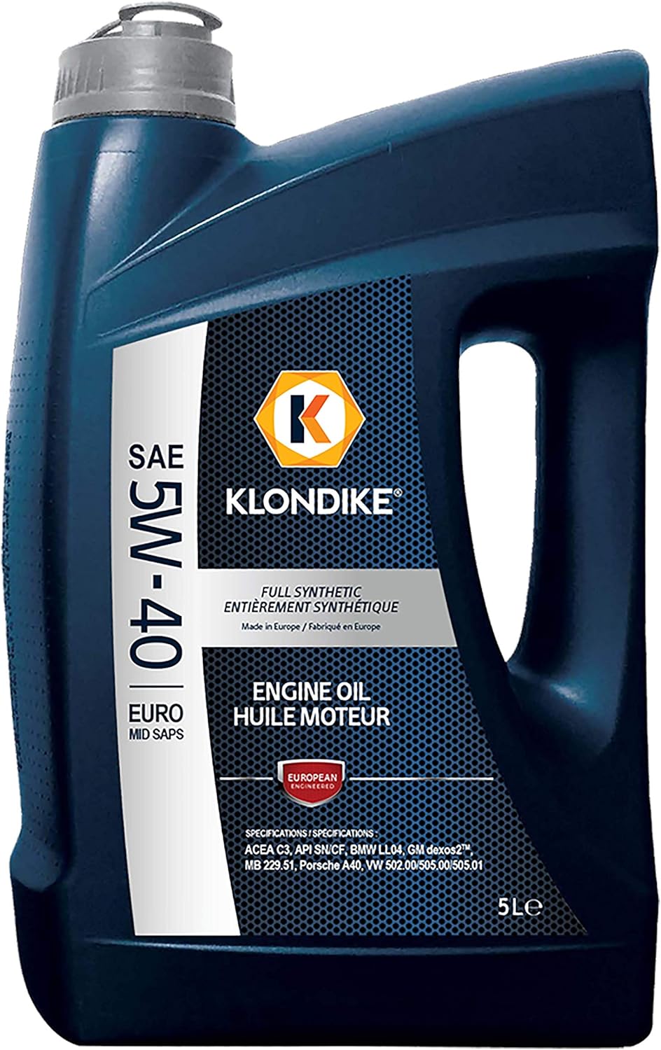 KLONDIKE® 5W40 Euro Full Synthetic Mid SAPS Engine Oil, 5 L Jug
