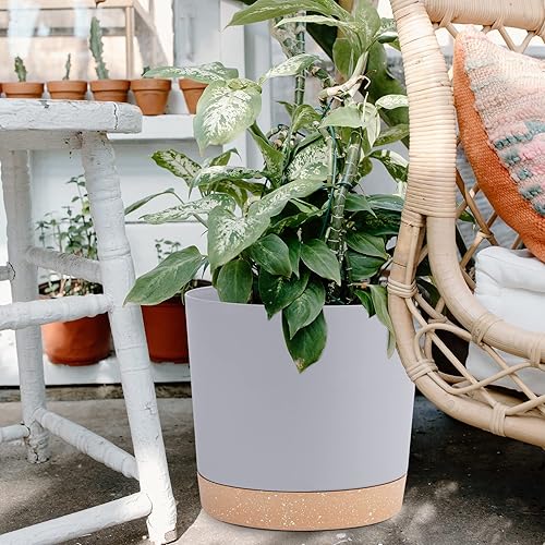 Miniatura 6 de QCQHDU Juego de 2 macetas de 12 pulgadas, macetas para plantas de interior con agujeros de drenaje y base extraíble, platillo decorativo moderno