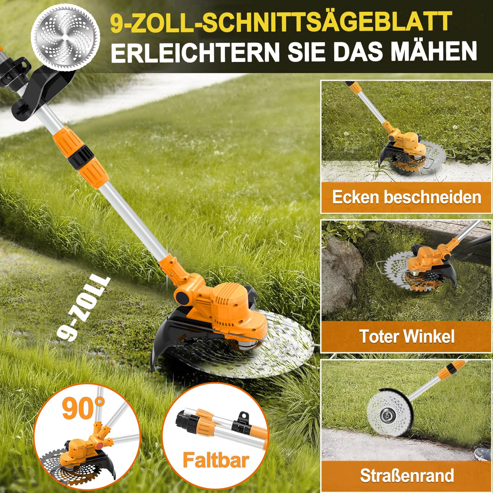 Rasentrimmer mit Akku für Makita-Akkus, 21V - 750W Motor -20000U/min, 4-in-1 Freischneider akku, 90° schwenkbarer Kopf & Teleskopstiel, Mit LCD-Anzeige – für Dickicht und hohes Gras