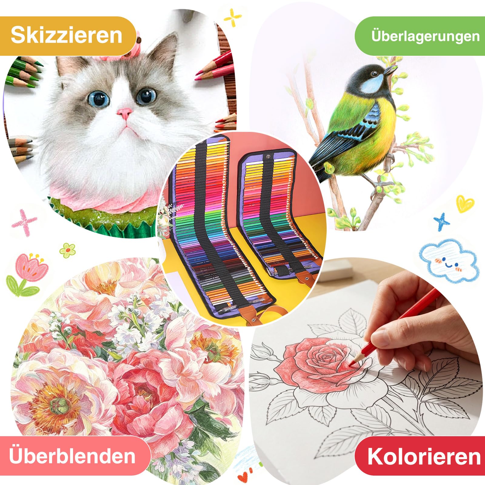 72 Buntstifte Set- Professionelle Buntstifte für Erwachsene und Kinder, Farbstifte Perfekt für Künstler Skizze Malstifte Set zum Zeichnen Ausmalen