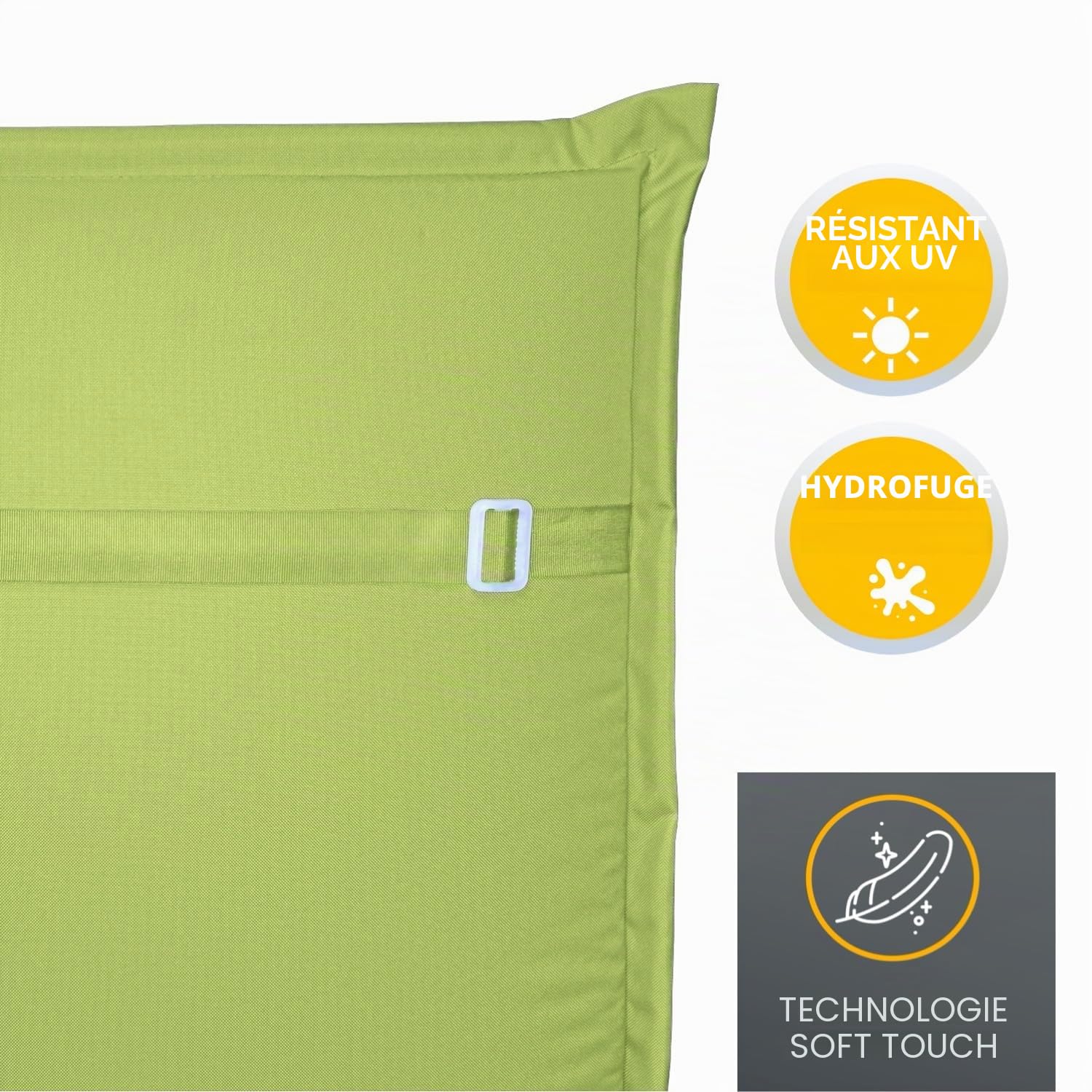 LILENO HOME MIA Lot de 4 coussins pour chaise de jardin à dossier bas, vert pomme, confortables comme coussins d'assise pour meubles de jardin, coussins de chaise pour chaises de jardin et chaises