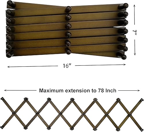 Miniatura 6 de SKOLOO Perchero para sombreros de pared con 20 ganchos, madera maciza, moderno, expandible para abrigos, sombreros, bolsos, gorras de béisbol, color