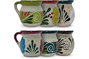 Artesania Mexican Terracotta Coffee Mugs with Unique Hand Painted Patterns