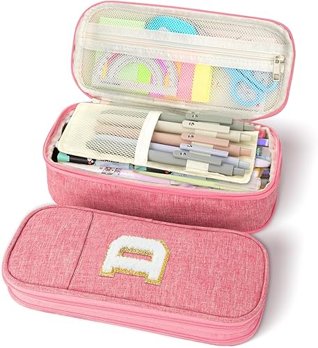 Miniatura 10 de GuanQiao - Cartuchera de gran capacidad color rosa: lindo estuche con cremallera para niñas y mujeres. Estilo Preppy expandible, organizador de gran