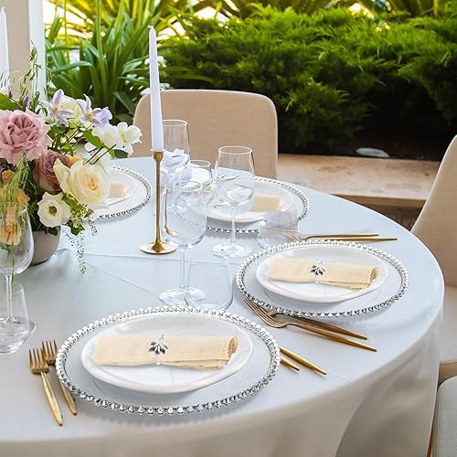 Miniatura 6 de Juego de 50 platos de carga transparentes a granel de 13 pulgadas con cuentas de plástico con servilleteros, cargadores redondos de acrílico, platos