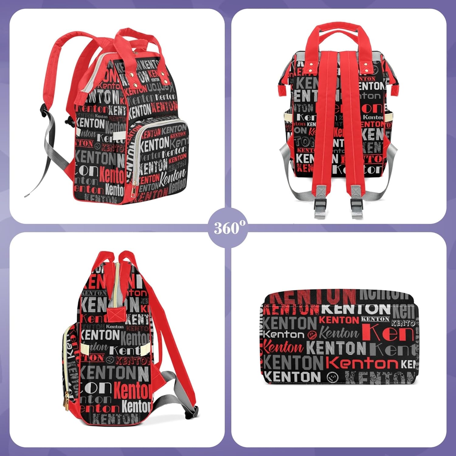 Custom Name Diaper Bag Mommy Bag with Multi-function Shoulders Outdoor Backpack for Newborn Baby Boy, Red Customized Nappy Backpack with Thermal Pockets Nursing Bags