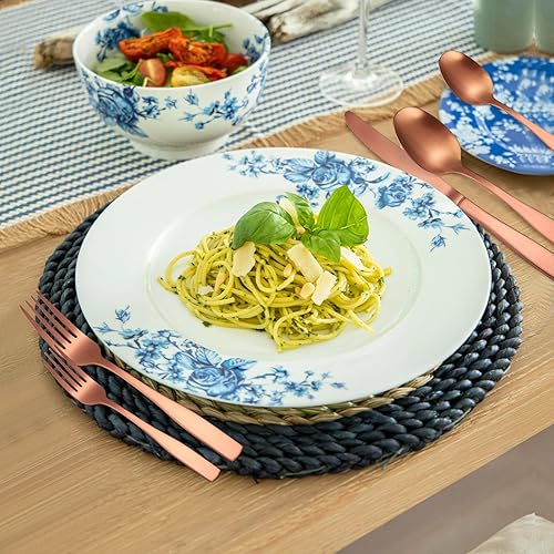 Miniatura 7 de Juego de cubiertos de acero inoxidable mate de oro rosa para 6 cubiertos modernos que incluye tenedores, cucharas, cuchillos para cocina y