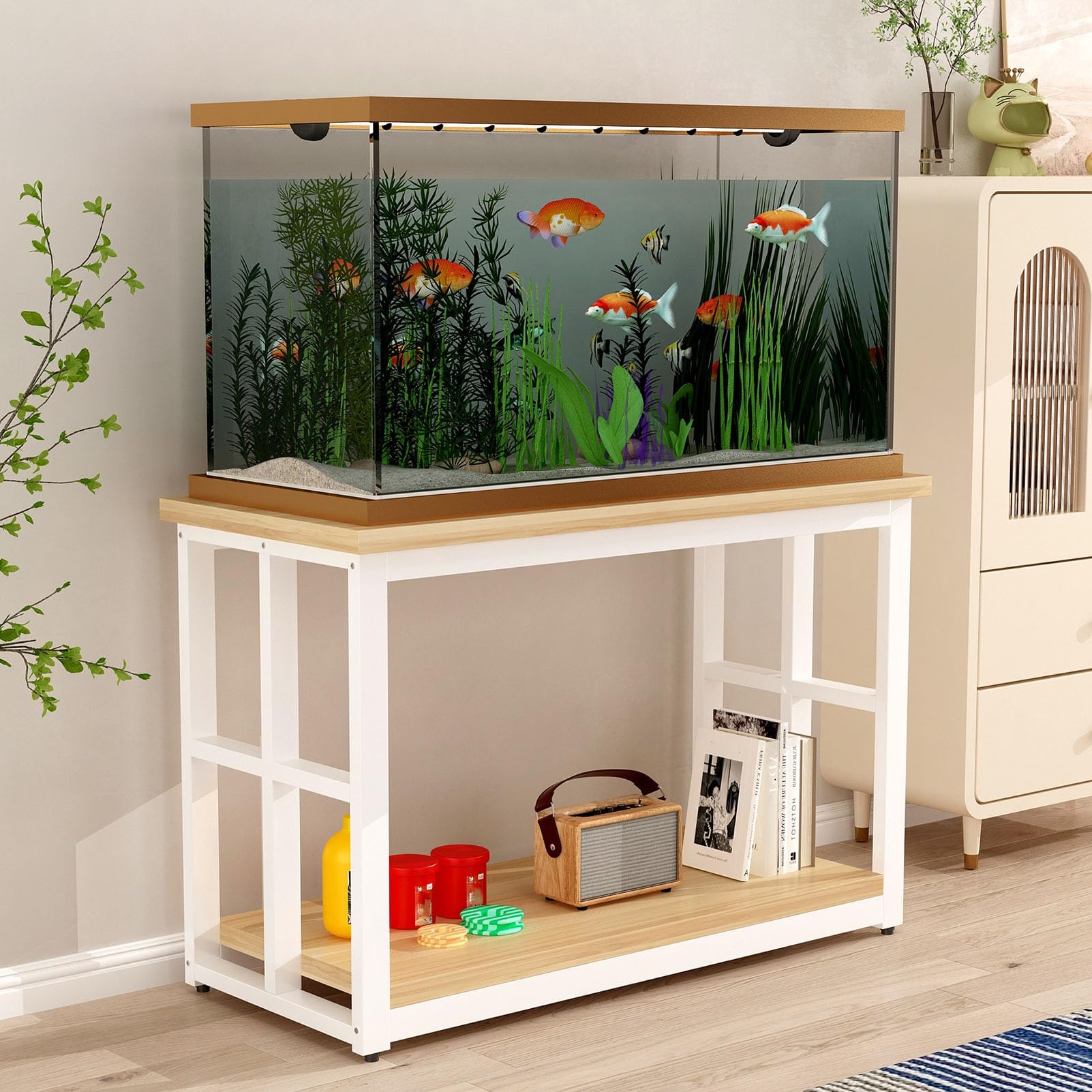 Soporte para Acuario de 2 Niveles con Almacenamiento, Soporte Metálico para Acuario con Patas Ajustables, Soporte para Tanque de Reptiles Para Oficina en Casa(Negro,120x50x70cm) — view 10