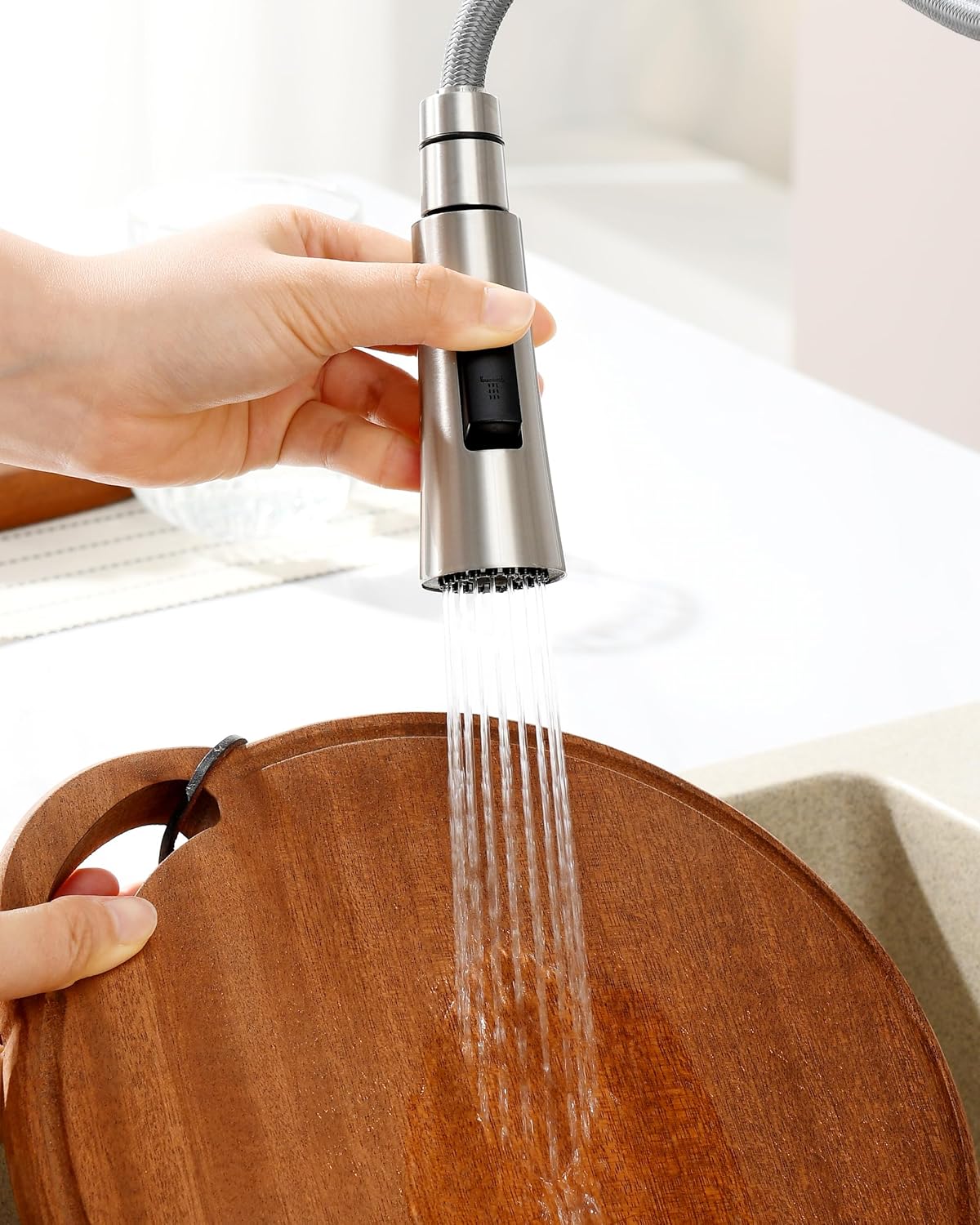 J-HVA Metal Kitchen Faucet Head Replacement - Pull Down Spray Head with 15 Adapters - 2 Modes Kitchen Faucet Sprayer Head Replacement, Sink Sprayer Replacement, Brushed Nickel, Stainless Steel