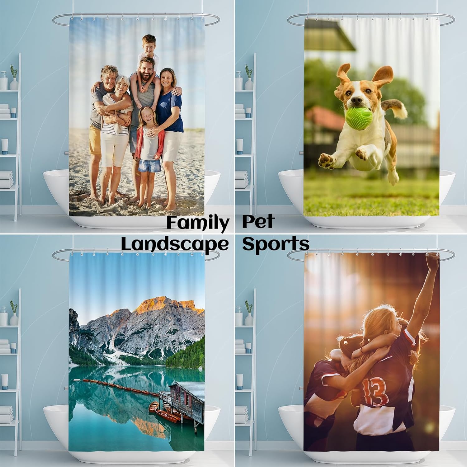 Custom Picture Shower Curtain from Your Photo, Personalized Bathroom Curtain, Neutral Polyester Bathroom Decor Gift for Couples, Family, Pet Lovers
