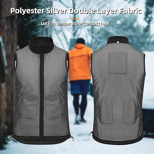 Vista 7 de ROCKBROS Chaleco térmico con batería incluida (10000 mAh) Calefacción eléctrica inteligente unisex, calor rápido, lavable
