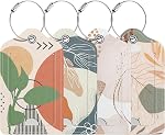 4 Pack PU Leather Luggage Tags for Suitcase, Travel Cruise Luggage Tag with Privacy Flap, Name ID Label and Metal Loop for Women Men Baggage Handbag School Bag Backpack, Tropical Plants