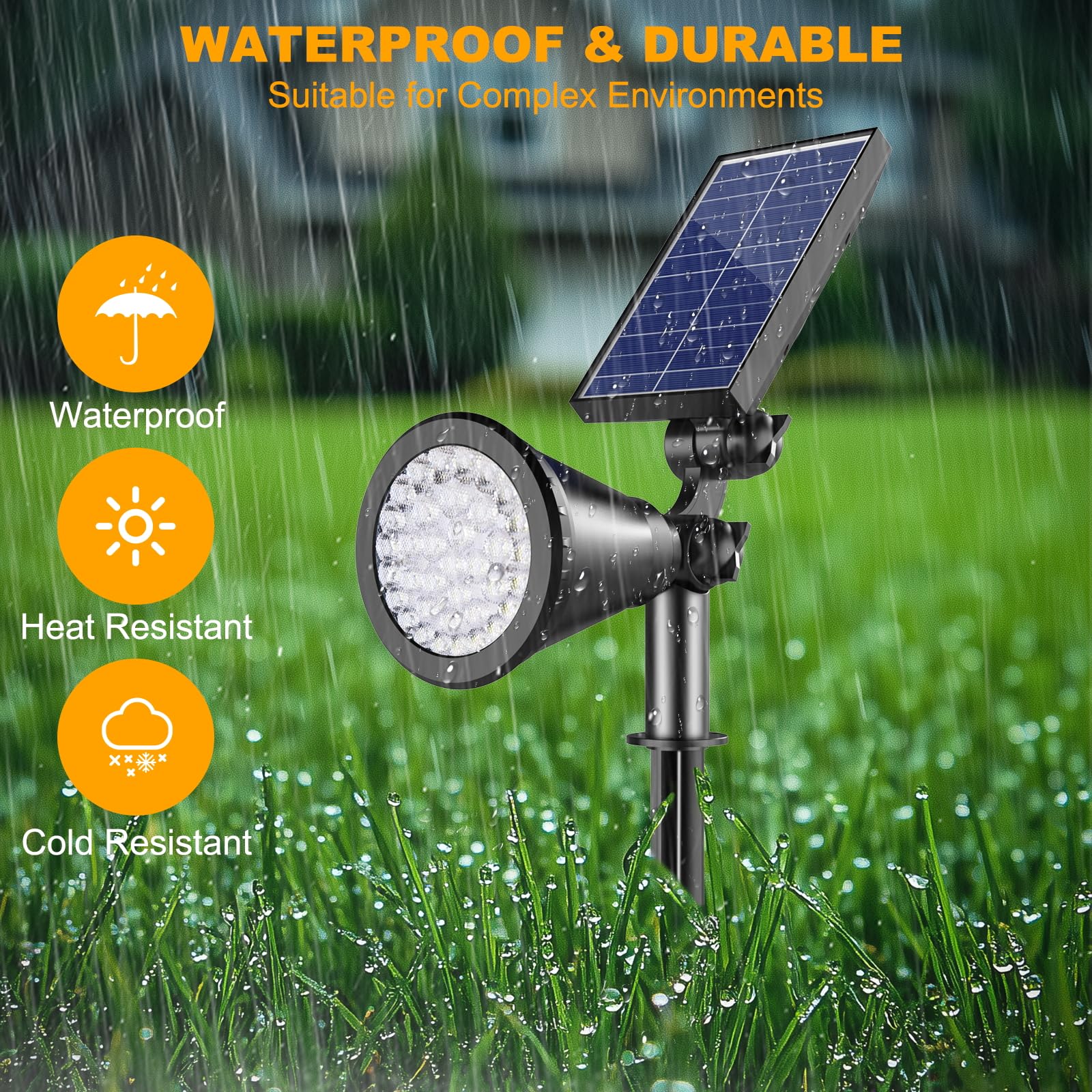 Faretti solari per esterni, 36 LED, 1000 lm, regolabili, impermeabili, 2 in 1, ad energia solare, faretti per illuminazione paesaggistica, per giardino, cortile, vialetto, confezione da 4