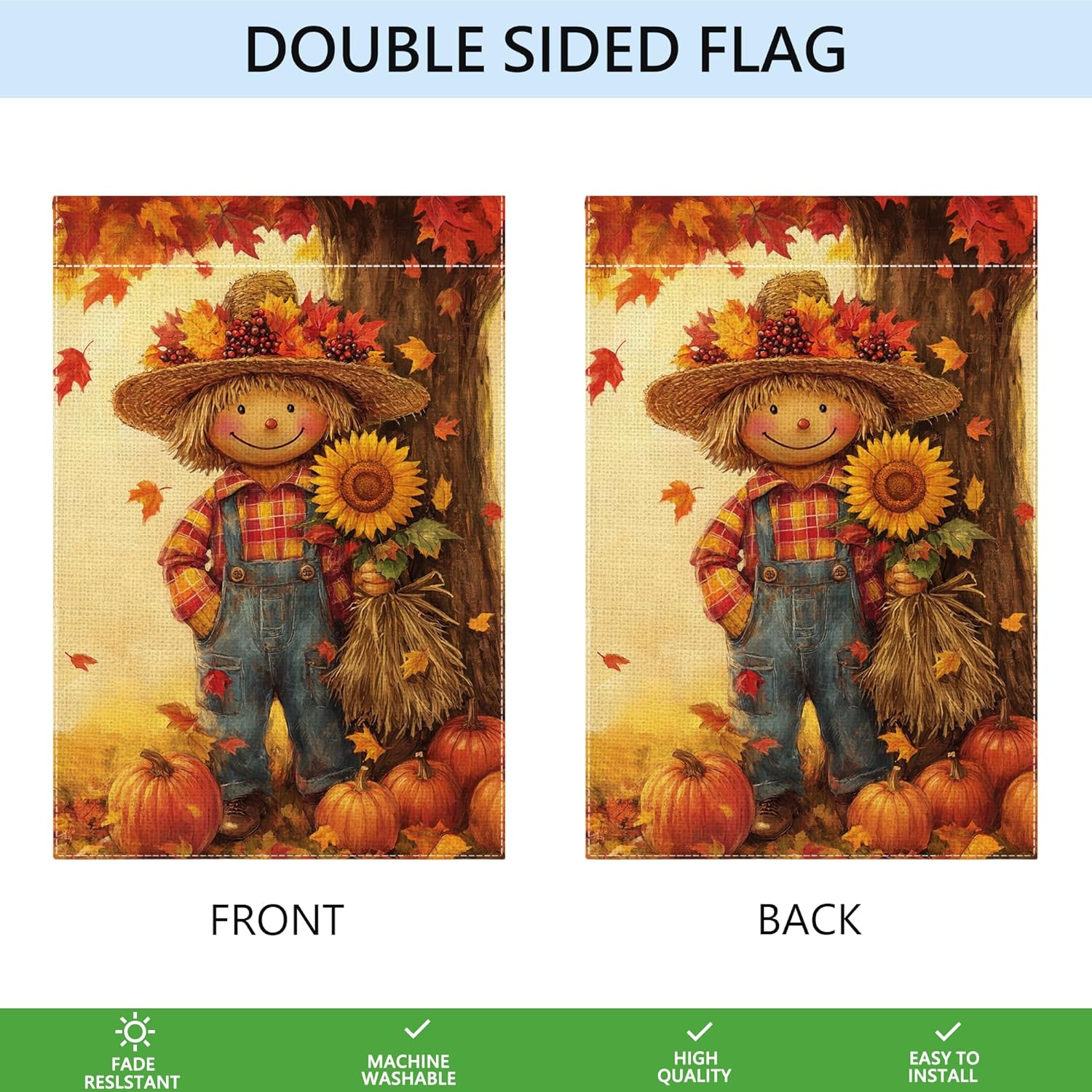 Fall Pumpkins Scarecrow Garden Flag 12x18 Inch Double Sided Thanksgiving Maple Leaves Sunflower Yard Outdoor Flag House Holiday Outside Decoration - Image 7