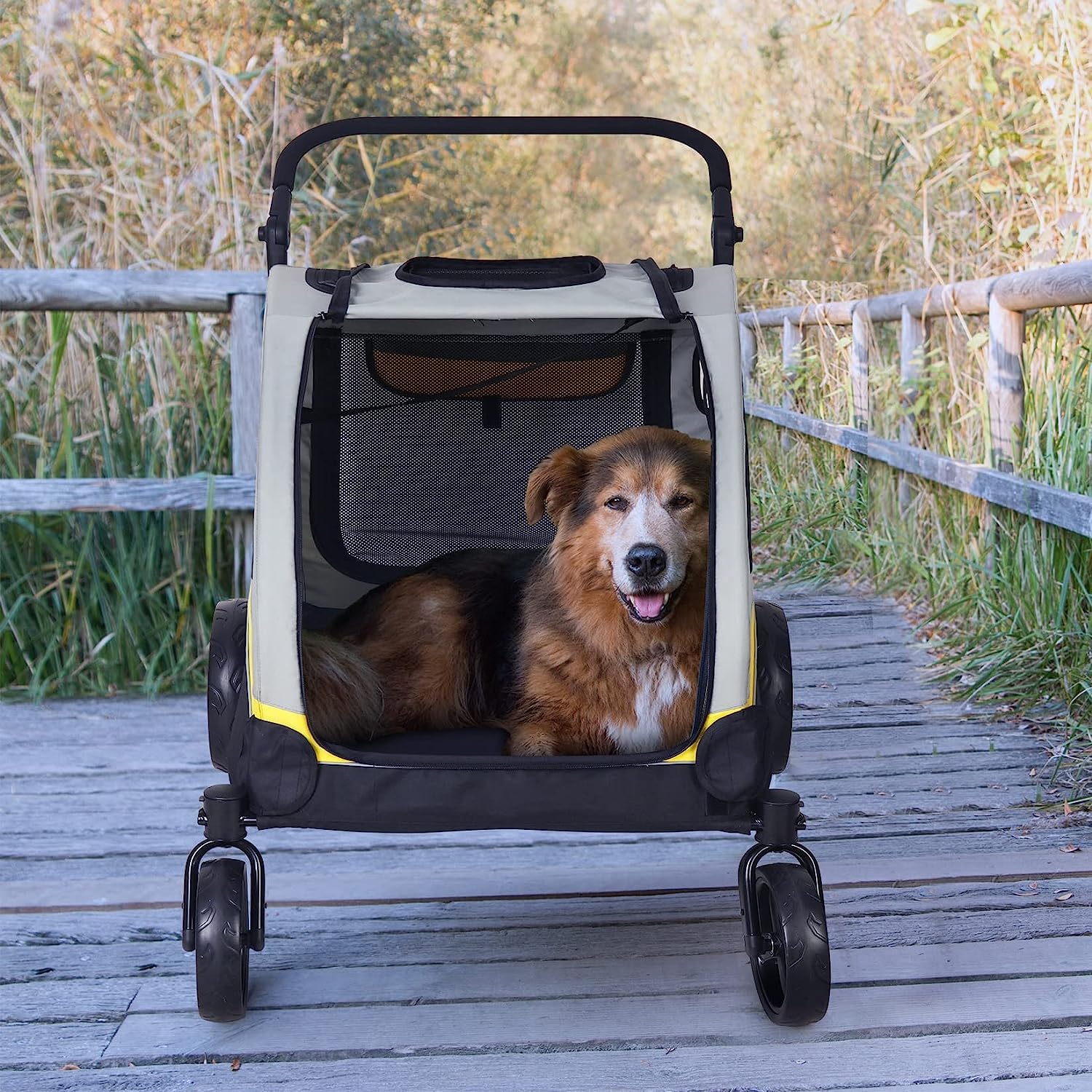 BingoPaw Passeggino per Cani Taglia Grande Media Piccola 55kg Carico, Carrozzina per Gatti con Artrite Pieghevole con 4 Ruote per Fare passeggiate Viaggio Jogger