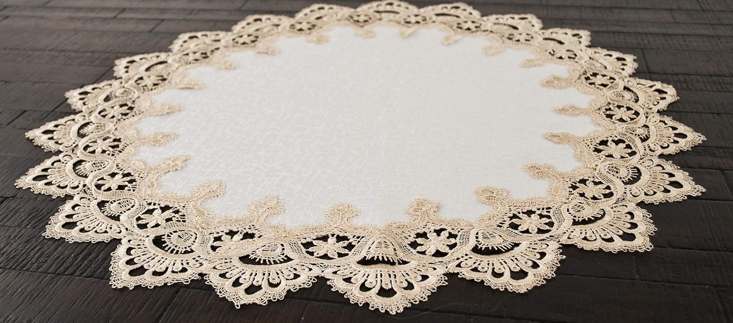 LINENS ART AND THINGS Lace Doily Gold European Antique Jacquard Fabric Table Topper Runner (23 Inch Round)