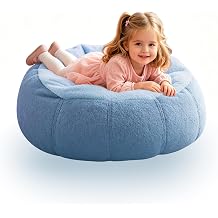 Kids Bean Bag Chair Memory Foam Filled Toddler Chairs Comfy Beanbag Chair Sofa Couch for Girls and Boys Pets Dogs/Cats Playroom S Blue Block