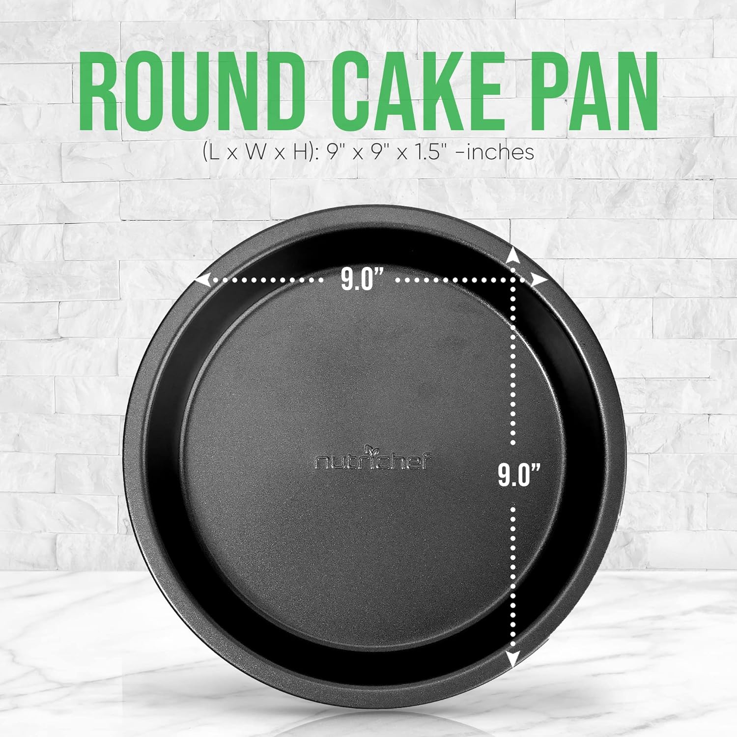 NutriChef 9-Inch Round Cake Pan - Nonstick Carbon Steel Baking Pan w/ Even Heating for Uniform Baking - Dishwasher Safe Bakeware, Black - Image 2