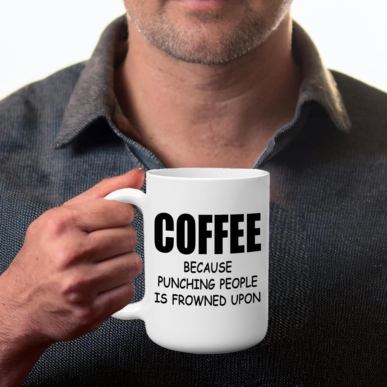 Coffee Punching People Is Bad Funny Novelty Coffee Mug Cup Sarcastic Gift for Work Office, 11 Oz, White Gag Gift Joke (Coffee Punching) - Image 6