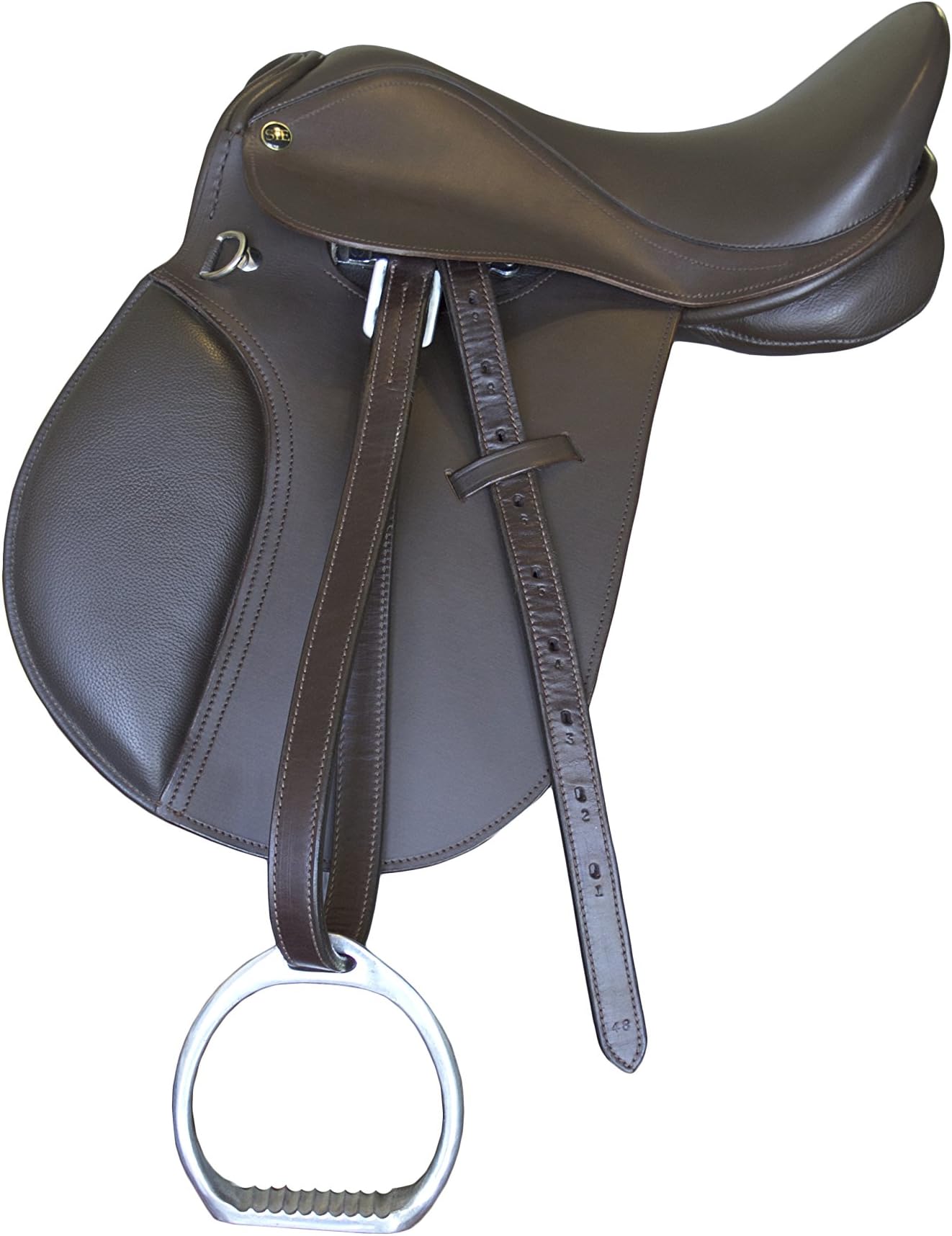 12" Pony Jumping CC Leather Saddle for Kids with 46" Stirrup Leathers, Dark Brown