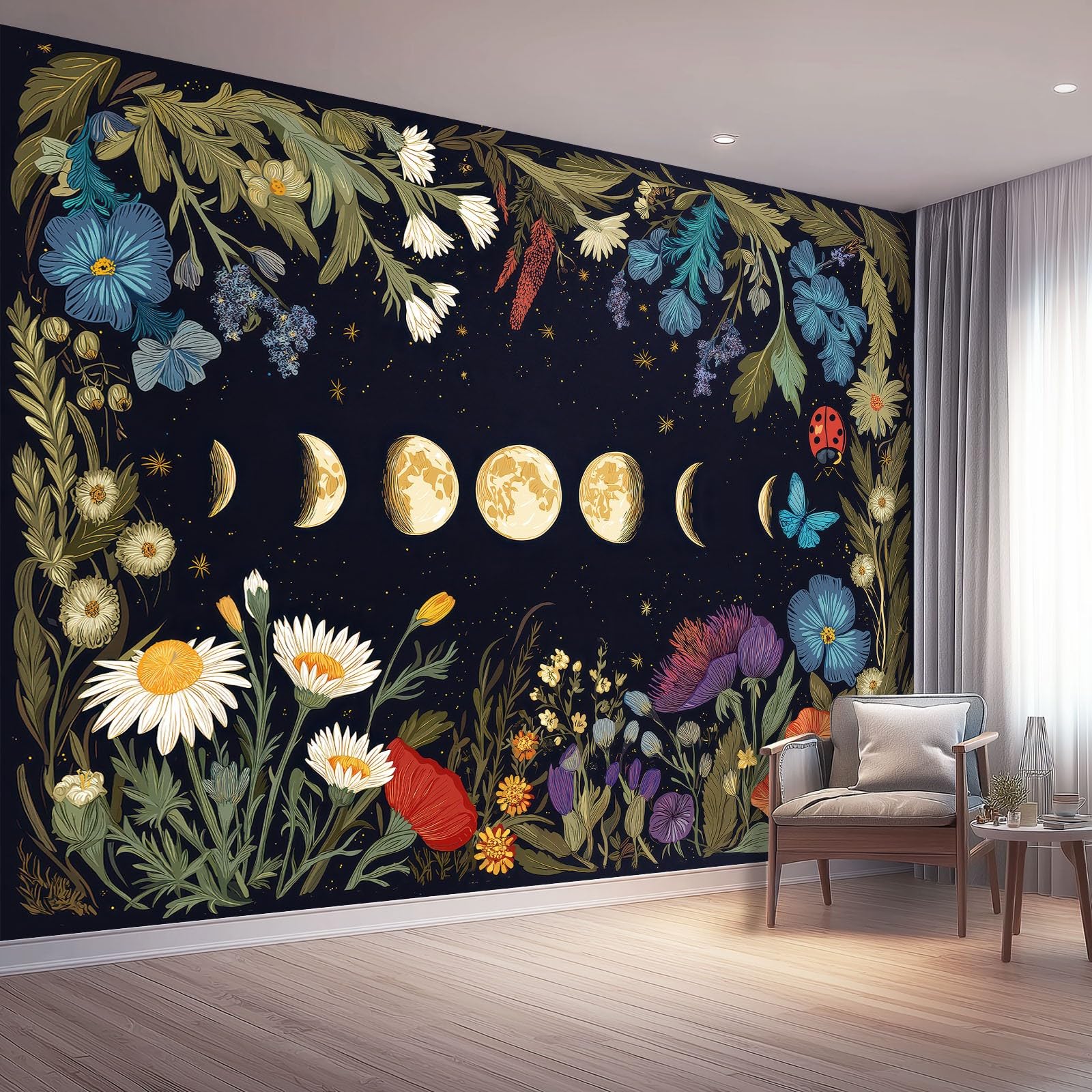 Papier peint panoramique intissé 3D haut de gamme motif soleil et lune vintage
