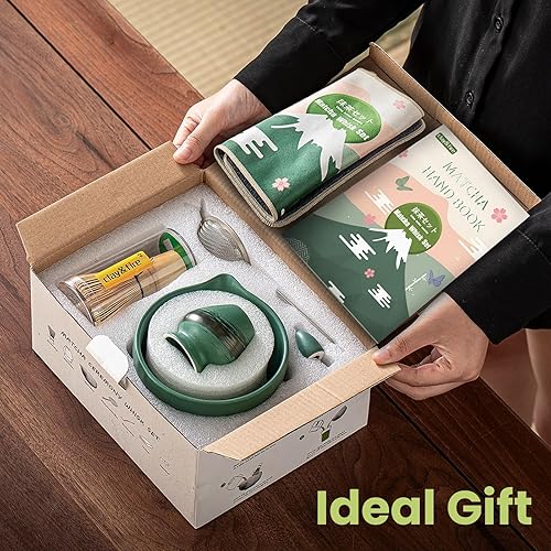 Miniatura 7 de Clay&Fire Juego de Batidor de Matcha, 9 Piezas Juego de Matcha de Cerámica, Cuenco de Matcha de 15 OZ con Pico y Batidor, Kit de Matcha para Amigo