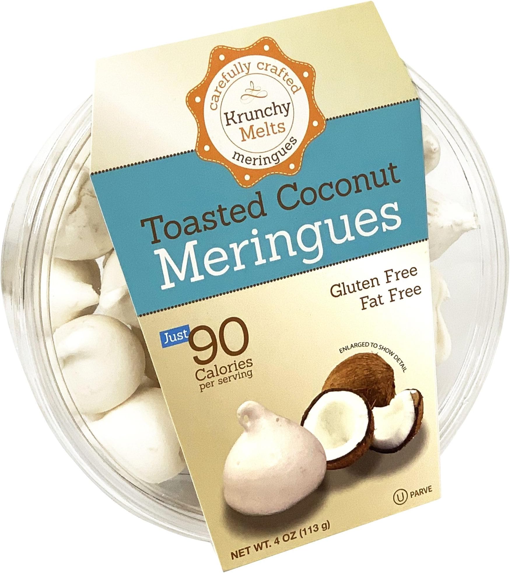 Krunchy Melts Original Meringue Cookies | Toasted Coconut | Only 90 Calories Per Serving | Fat Free, Gluten Free, Dairy Free (4 Oz)