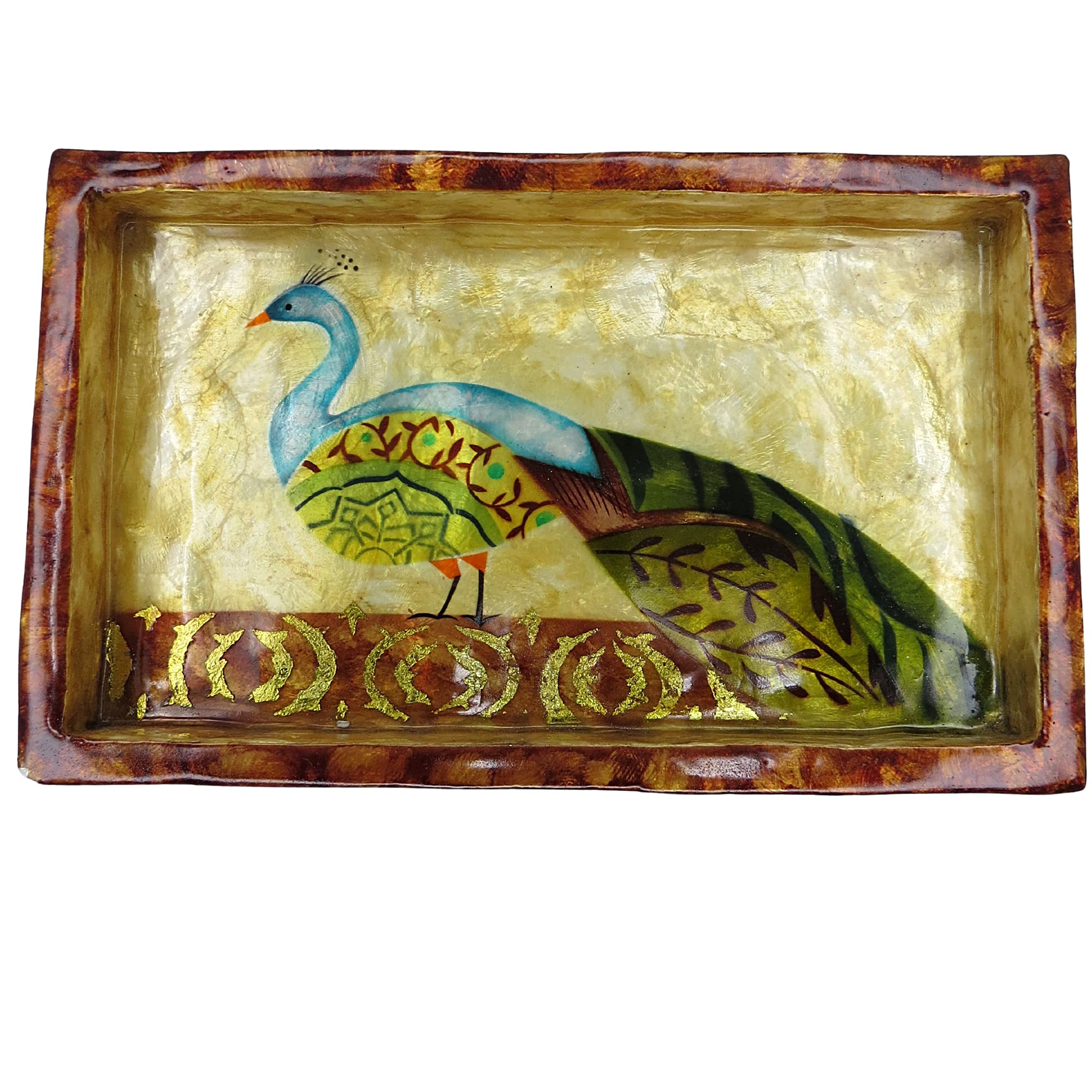 Amazon.com: Wooden Decorative Tray with Peacock Capiz Shell Design, Beach  Decorations for Home, Tropical Wildlife Decor, 10 Inch : Home & Kitchen