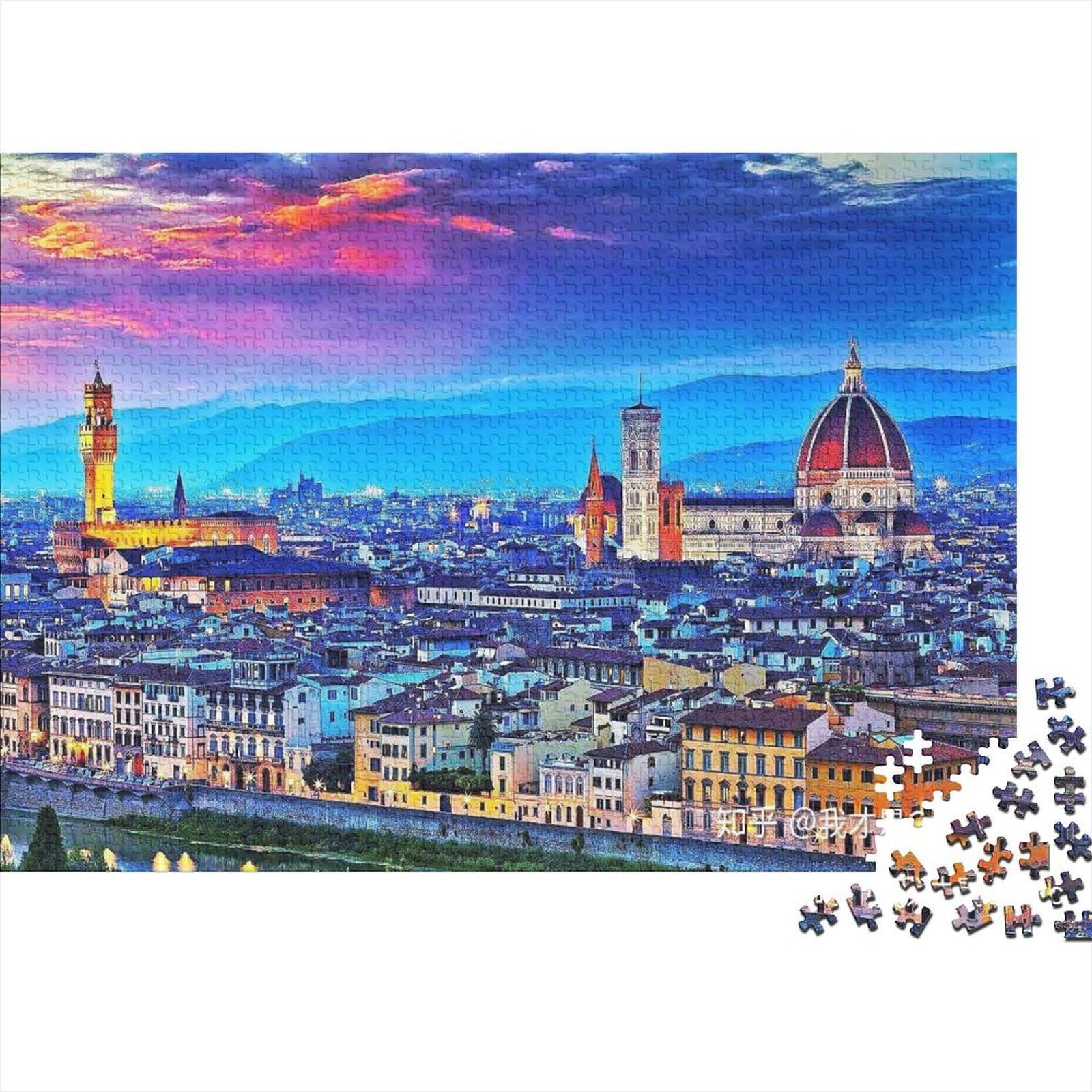 Florence Skyline Jigsaw Puzzles 1000 Piece Recyclable Italian City Puzzle for Elderly Educational Game Decompression Ideal for Holiday Blessings Gift 70x50cm/1000pcs