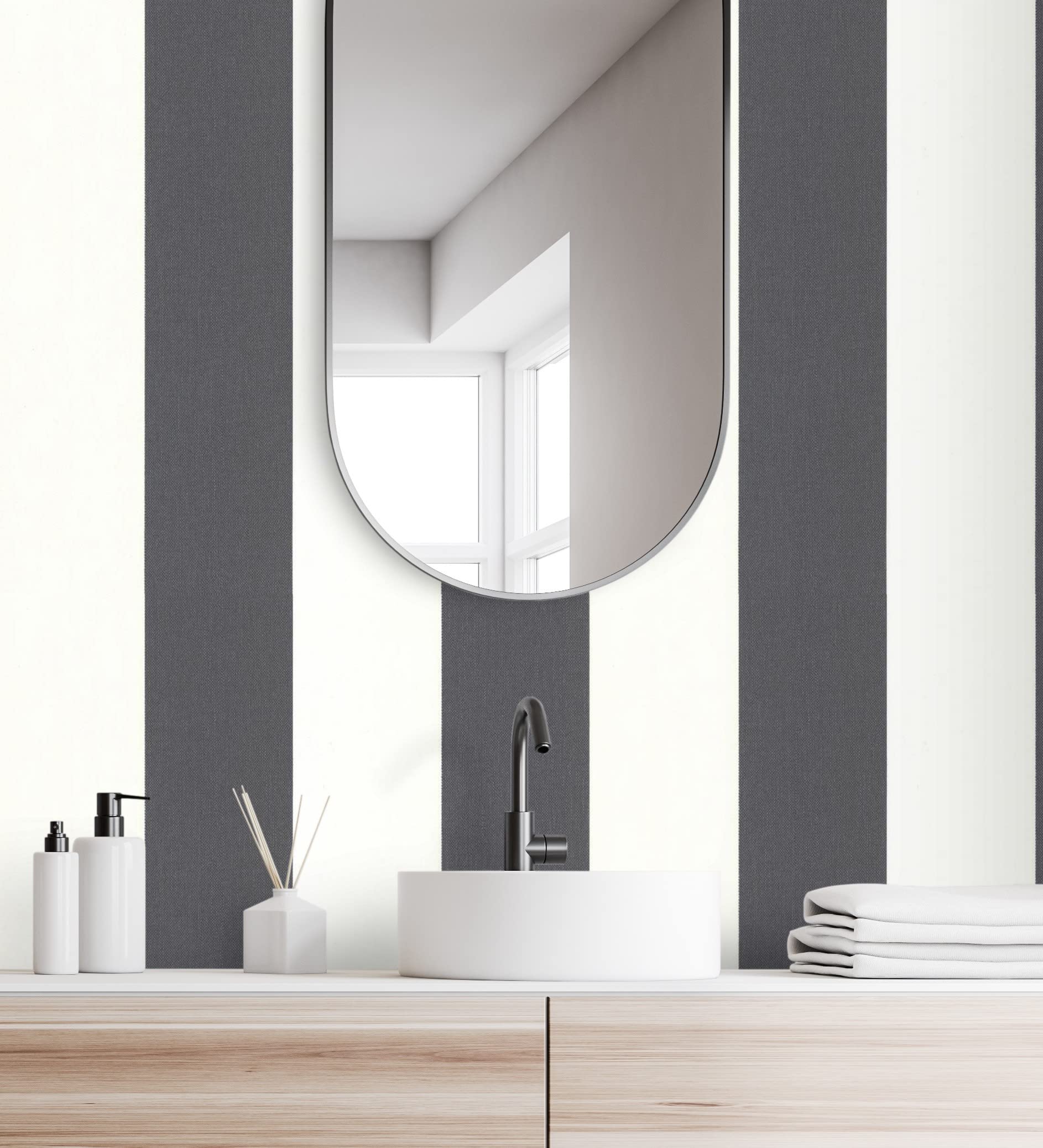 GAULAN 451836 - Papel pintado vinílico rayas anchas gris y blanco 13 cm efecto textil en relieve para pared salón cocina baño comedor - Rollo de 10 m x 0,53 m