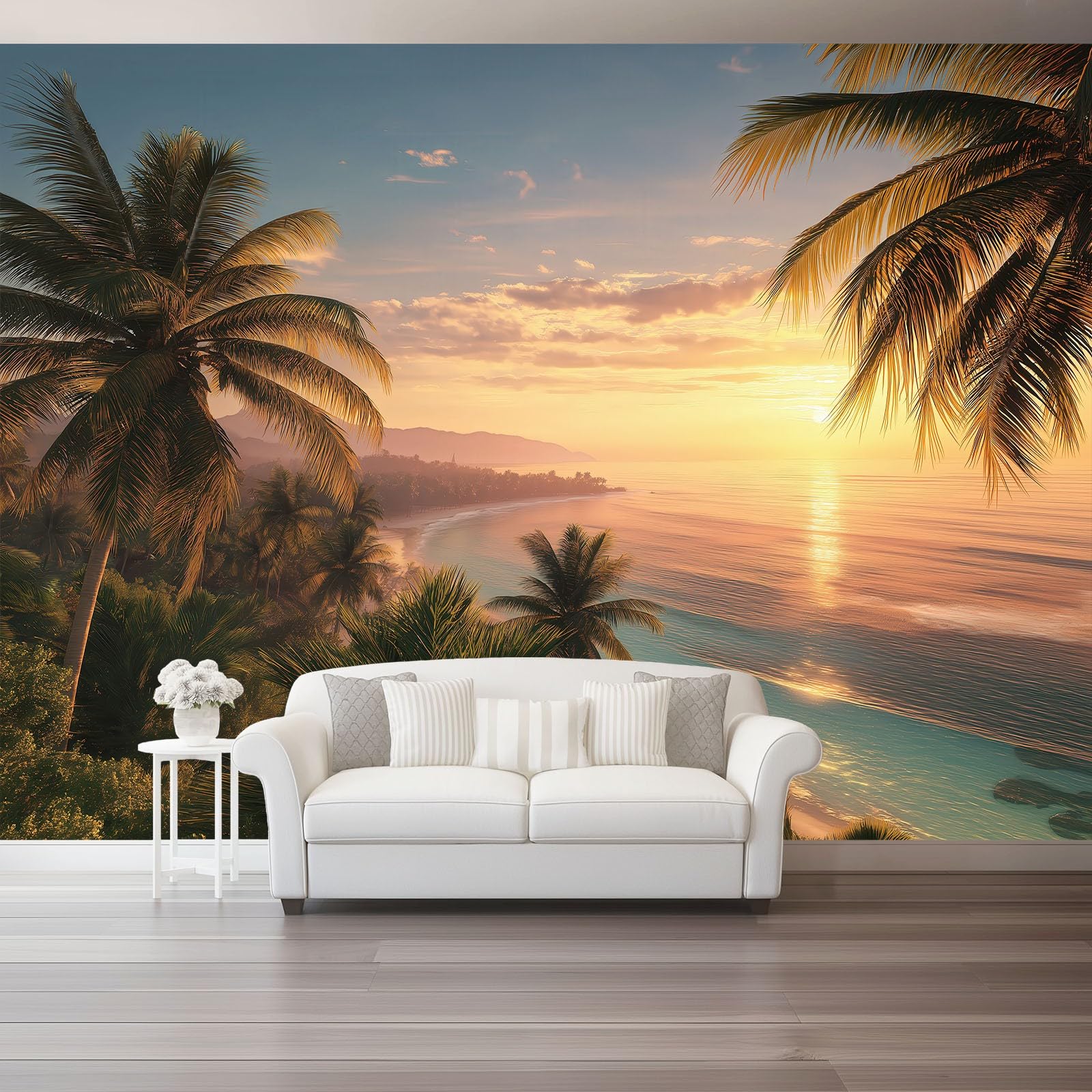Fototapeta Tropikalna Fototapeta Żółty Plakat Plaża Zachód Słońca Fotografia Do Sypialni Salonu Tv Ściana 300 x 210 cm