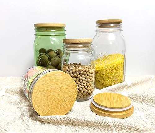 Miniatura 6 de Tapas de bambú de boca ancha, paquete de 8 tapas reutilizables de bambú para conservas compatibles con tapa de madera de bambú de boca ancha (sin