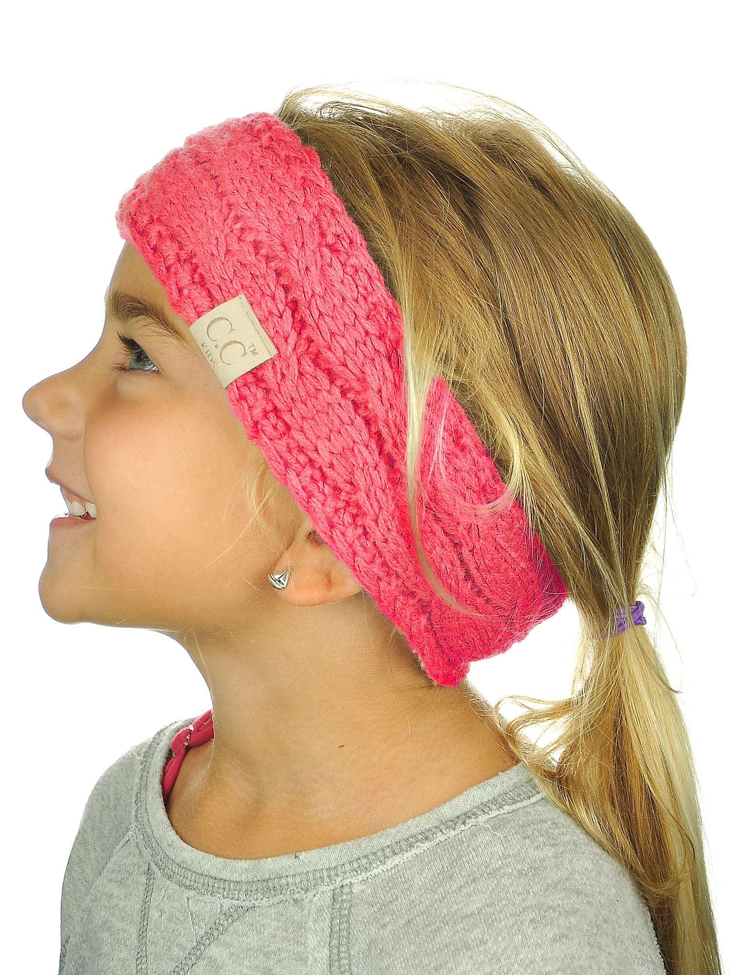 C.C Children's Kids' Winter Warm Cable Knit Fuzzy Lined Ear Warmer Headband Candy Pink