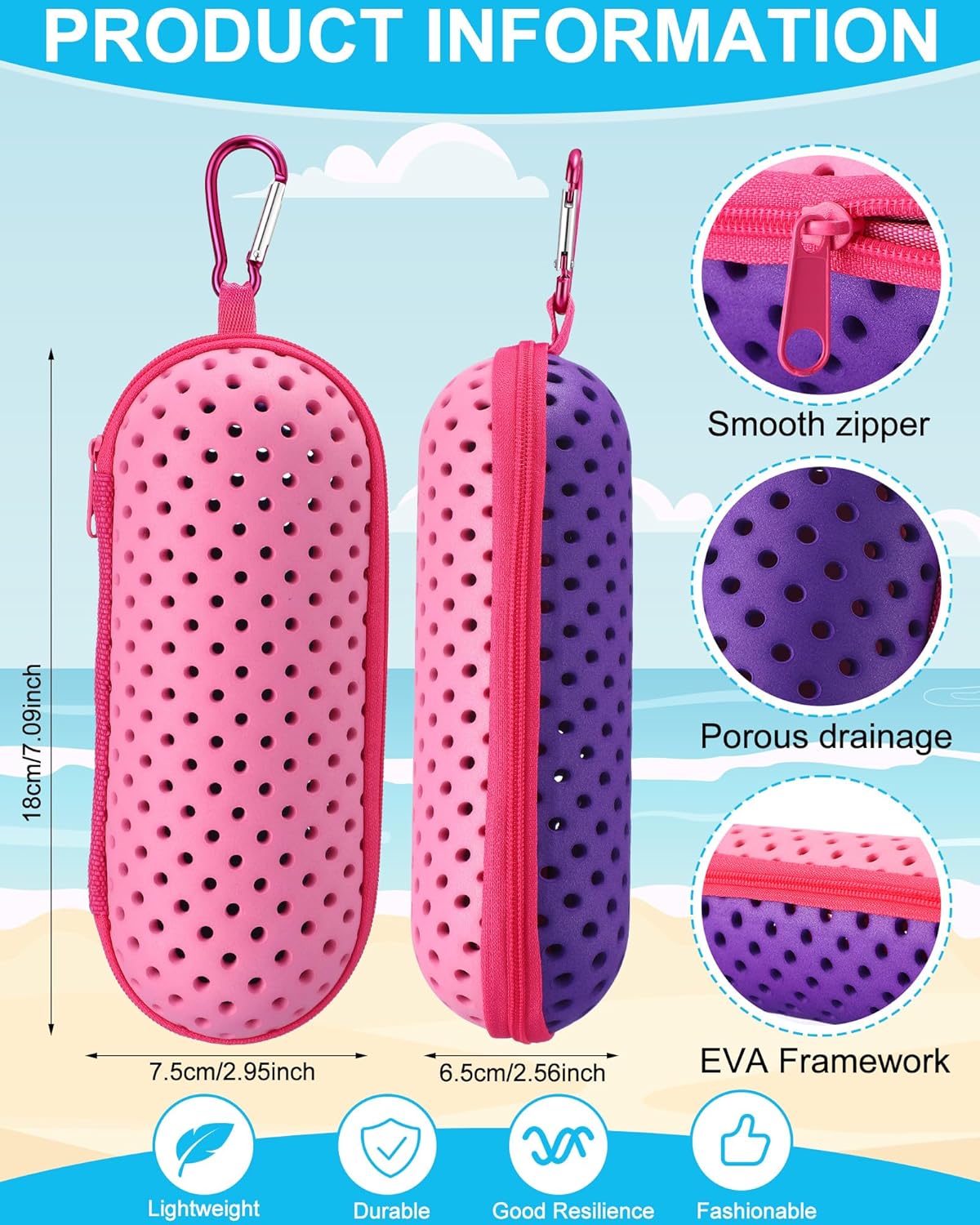 5 Pcs Swim Goggle Case for Swimming Goggles Portable Protective Case with Drain Hole Zipper Sunglasses Cases with Clip