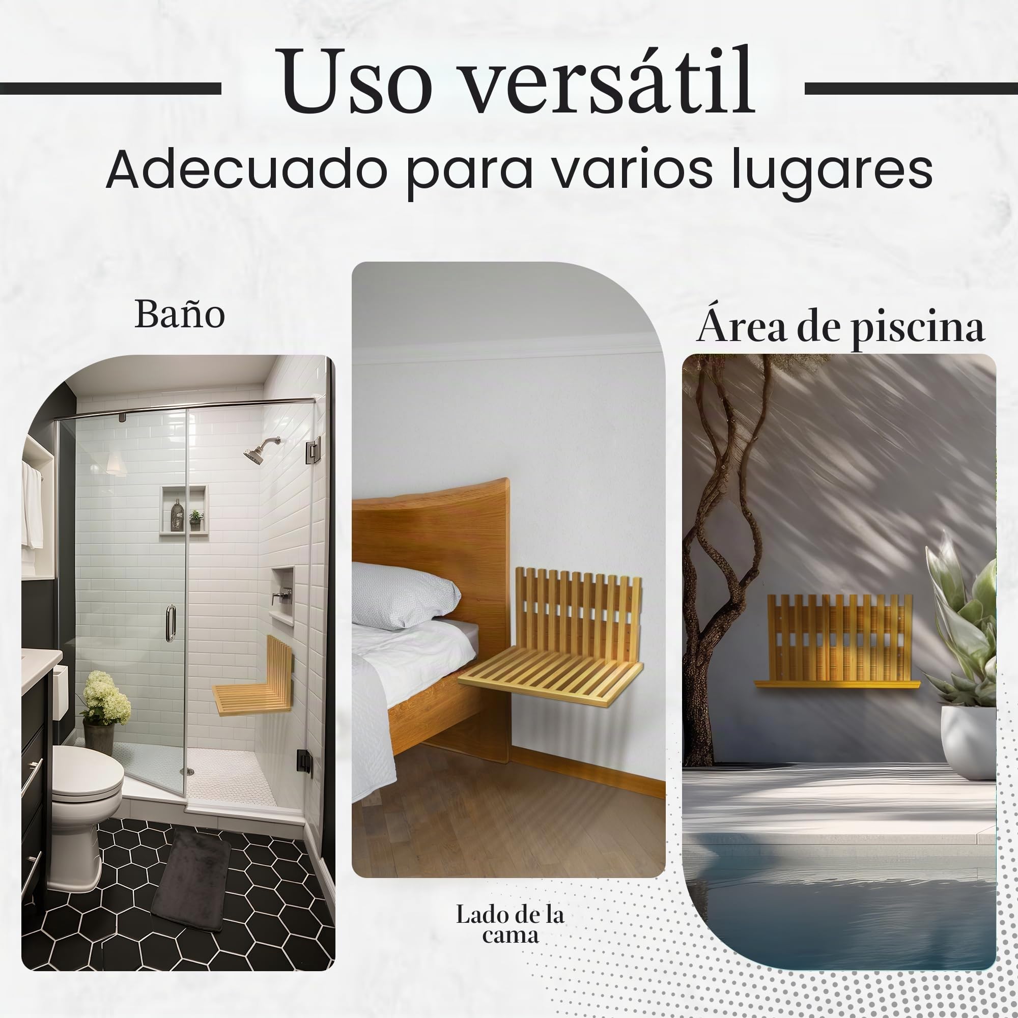 Asiento de Ducha Abatible de Pared de Bambú – Silla Plegable de Pared 120 kg – Banco de Ducha de Madera Resistente al Agua – Ducha, Entrada, Piscina – Ahorra Espacio 34x42 cm – Diseño Belga