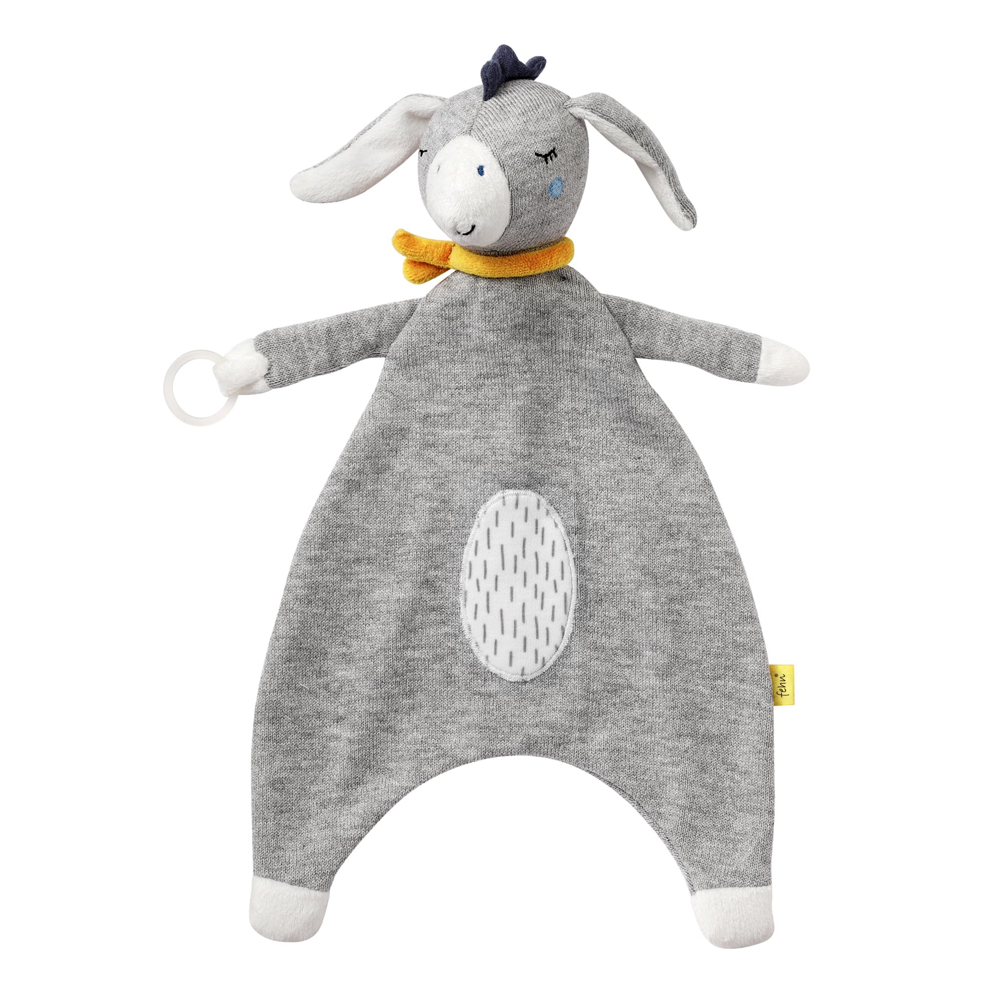 Fehn FehnNATUR Donkey Baby Comfort Blanket with Organic Cotton - Cuddly Toy Dummy Cloth for Newborns - Cuddly Toy Dummy Cloth - Cuddly Blanket with Dummy Ring for Babies and Toddlers from 0+ Months