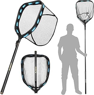 PLUSINNO Floating Fishing Net with Telescoping Handle, Carbon Fiber Ultralight Long Fish Net, Collapsible Landing Net 6.5