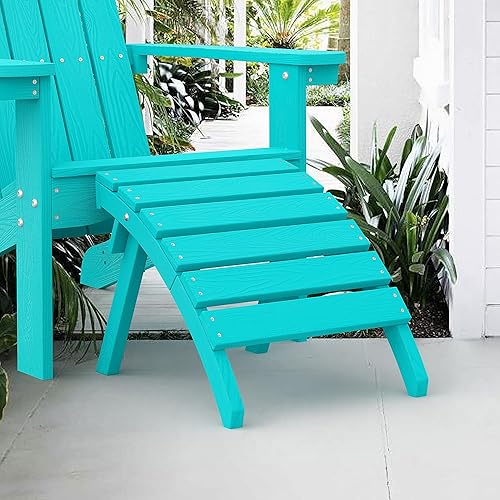 LUE BONA Otomana Adirondack plegable, otomana Adirondack de madera de polietileno, reposapiés para exteriores, resistente a la intemperie, otomana