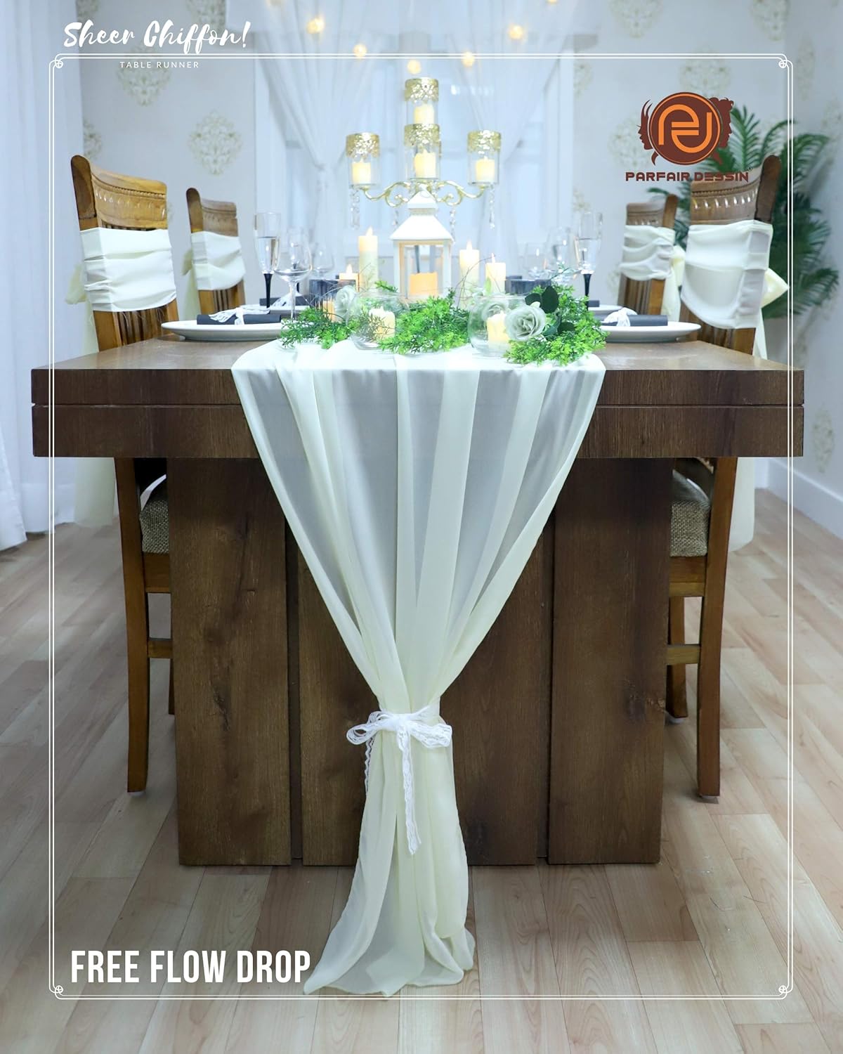 Parfair Desssin 10ft Chiffon Table Runners Girl Baby Shower Decorations for Girls Table Decor Wedding Shower Decorations - Lot of 5 Beige