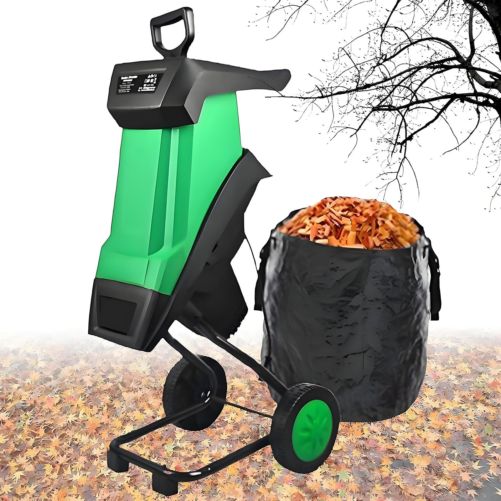 Trituradora De Jardín Eléctrica Y Astilladora De Madera con Bolsa Recolectora De 50 L, Trituradora De Hojas Eléctrica De 2400 W, Diámetro De Corte De 40 Mm para Triturado, Compostaje