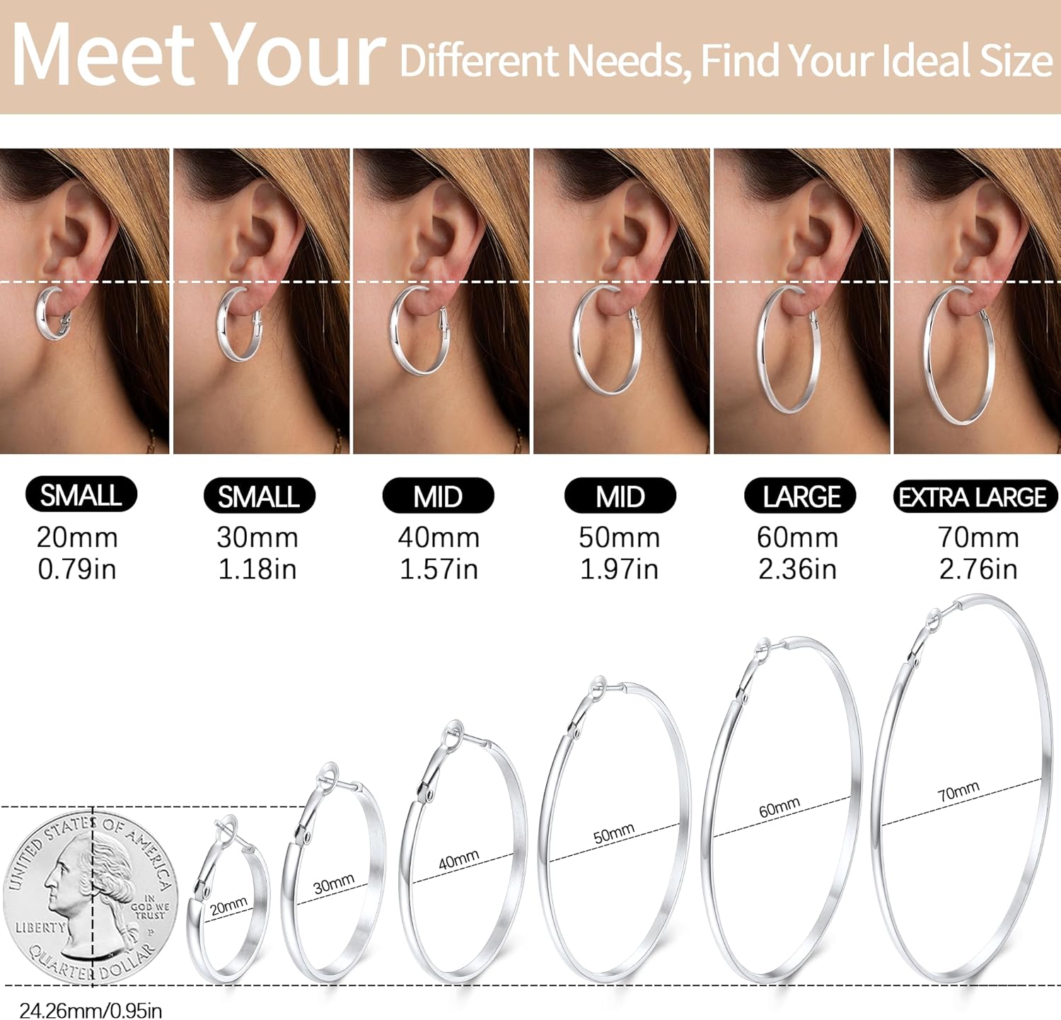 Jewlpire 14K Gold Plated 925 Sterling Sliver Post Hoop Earrings, 4MM/5MM Thick Non Tarnish Lightweight Hoop Earrings for Women Trendy 20/30/40/50/60/70mm - Image 5