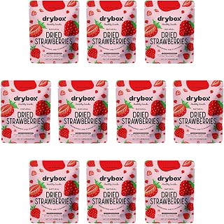 Drybox Dried Strawberries No Sugar Added, 10 Portion Packs Sliced Dry Strawberry Chips Dehydrated Healthy Fruit Snack Pack, non-GMO Gluten Free, .5 oz per portion pack, 10 Packs