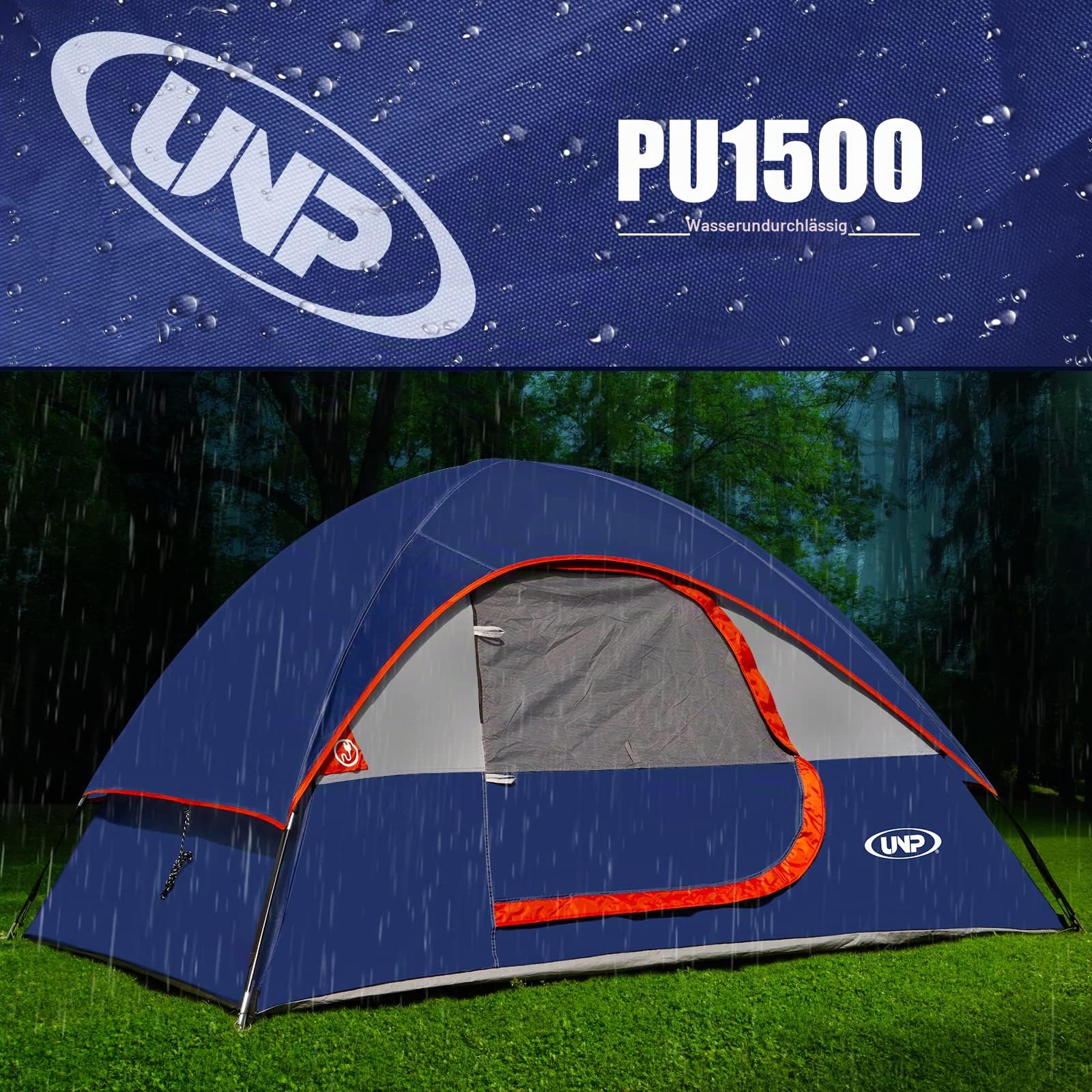 UNP Campingzelt 2-3 Personen, Wasserdicht, Winddicht, Mit Regenschutz, Einfach Aufzubauen, Tragbares Kuppelzelt FüR Camping
